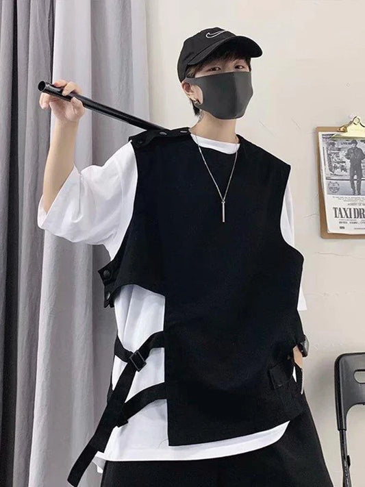 sanyamk  -  Techwear Vest Men's T-shirt with Short Sleeves T-shirts Black Sleeveless Vest Men Coat Summer Streetwear Hip Hop