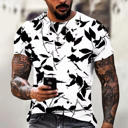 sanyamk 2024 Spring Summer Men's T Shirts Casual Loose O Neck Short Sleeve Pullover Tees For Men Clothing Vintage Pattern Print T-shirt