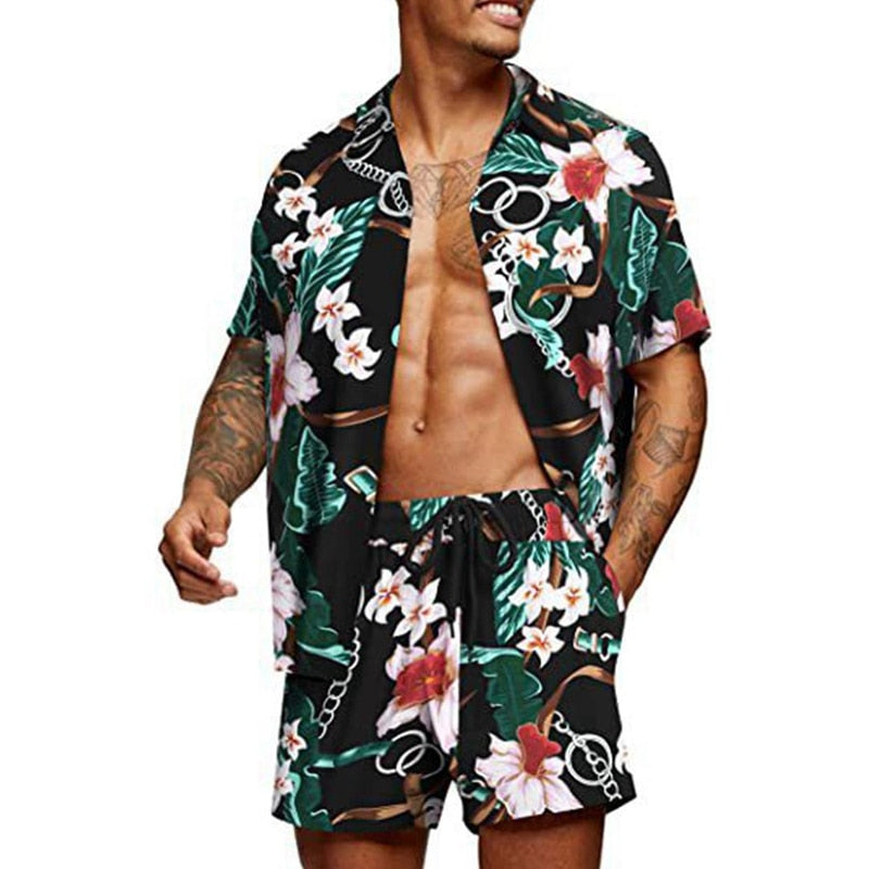 sanyamk Vintage Striped Print Shirts Mens Two Piece Sets Summer Short Sleeve Beach Shirt And Loose Shorts Men Suits Fashion Streetwear