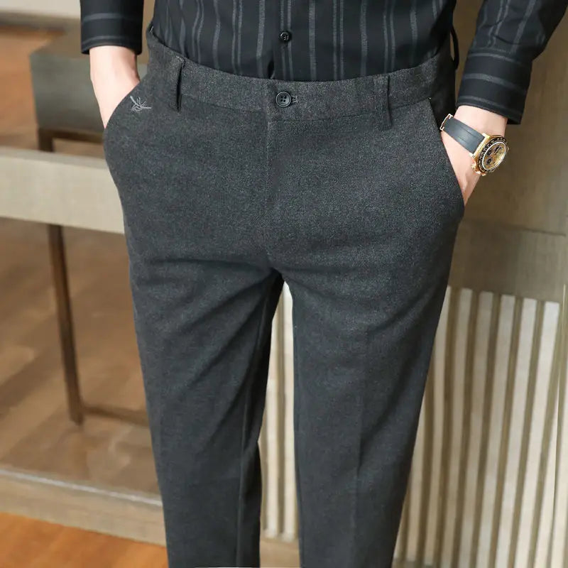 Bonsir Autumn Winter Woolen Business Dress Pants Men High Quality Streetwear Casual Long Trousers Formal Social Suit Pants L72