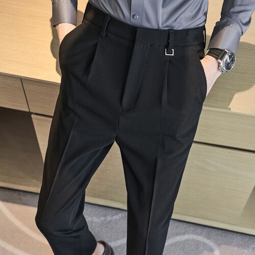 sanyamk Autumn Winter Thickening Business Dress Pants Men Elastic Slim Fit Suit Pants Solid Color Casual Office Social Trousers