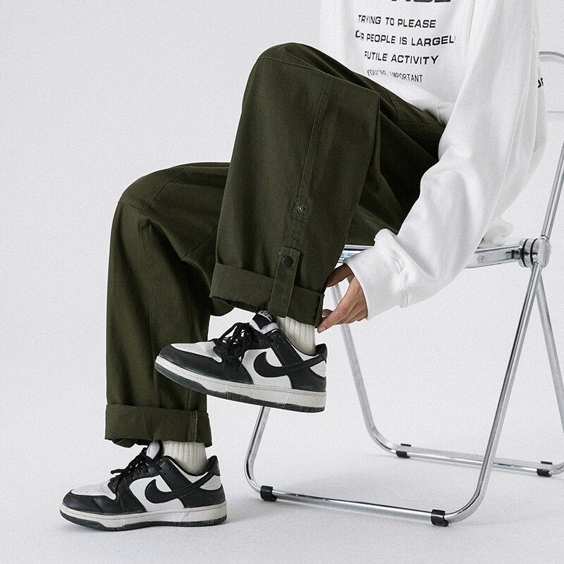 sanyamk 3-color Cotton Casual Pants Men Fashion Retro Cargo Pants Men Japanese Streetwear Hip Hop Loose Straight Pants Mens Trousers