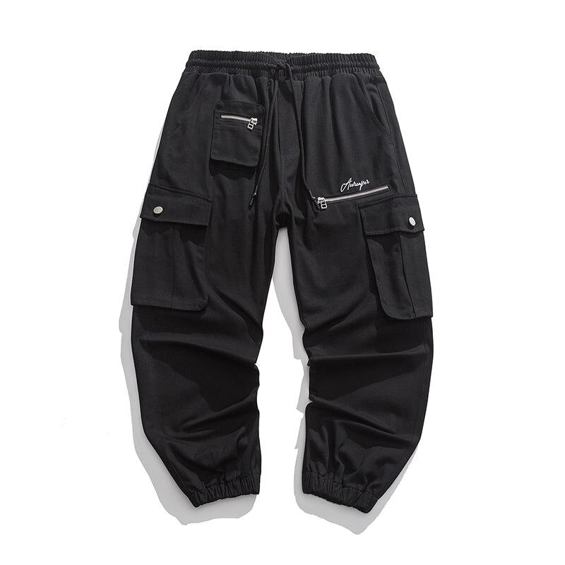 Bonsir High Street Men's Large Pocket Cargo Pants Fashion Design Elastic Waist Oversized Casual Pants Hip Hop Male Trousers