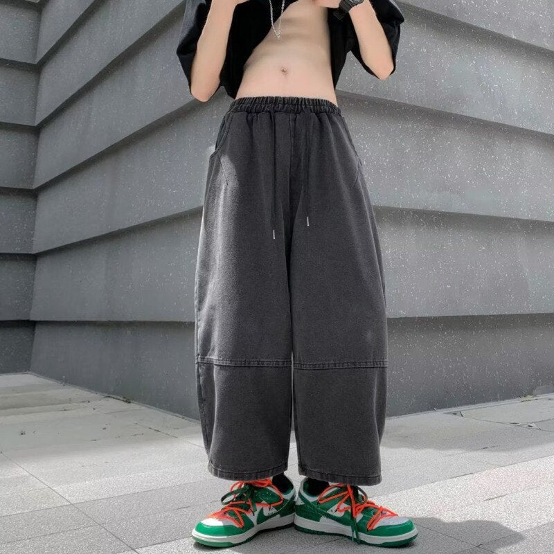 Bonsir Summer Blue/Black Oversized Jeans Men's Fashion Casual Loose Wide Leg Jeans Mens Streetwear Hip Hop Straight Denim Trousers Men