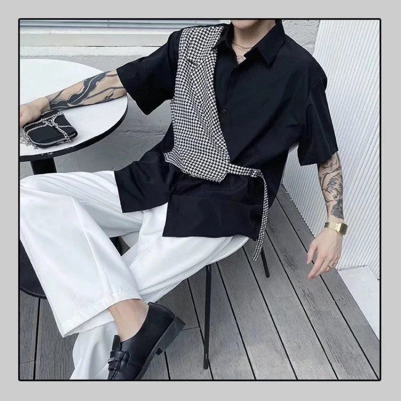 sanyamk Summer Casual Men's Clothing Handsome Trend Korean Version Short Sleeve Polo-Neck Single-breasted Fake Two Pieces Fashion Shirt