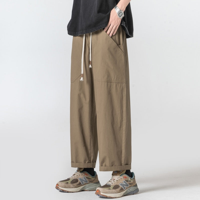 Bonsir Summer Oversized Wide Leg Pants Men Fashion Loose Casual Pants Men Japanese Streetwear Hip-hop Straight Pants Mens Trousers