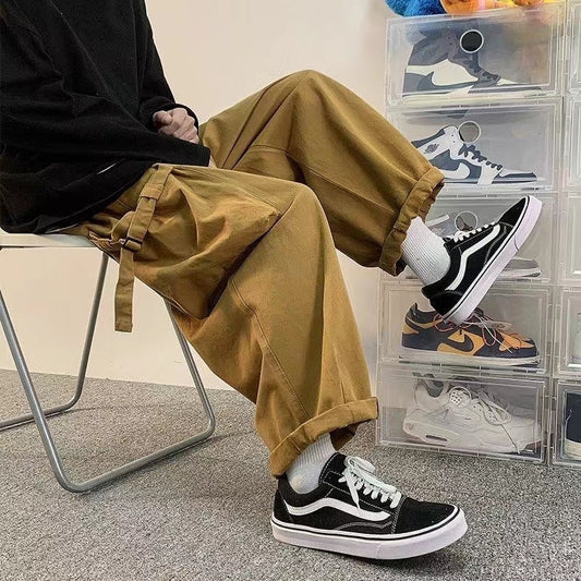 Bonsir Men's Oversized High Street Trousers Harajuku Style Straight Pants Loose Fashion Trend Brown/black Color Casual Pants