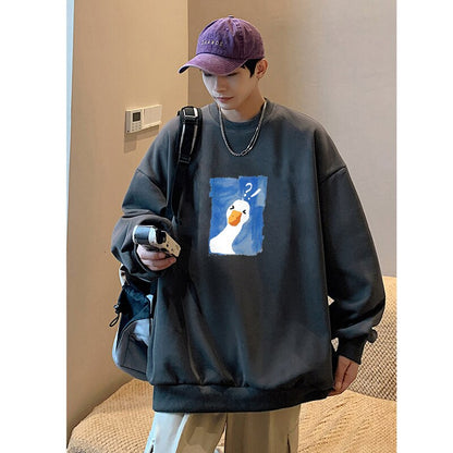 Bonsir Spring And Autumn Cartoon Printed Hoodie Men's American Retro, Apricot, Black, Dark Gray,Round Collar Top Tide Brand Coat M-5XL