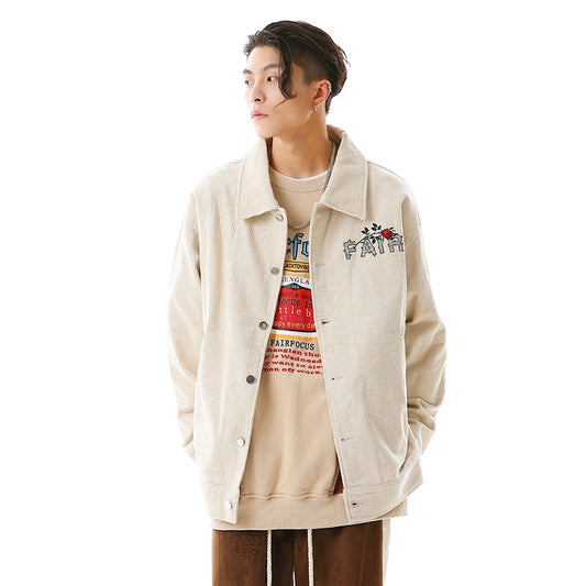 sanyamk Retro Harajuku Letter Floral Embroidery Thick Winter Clothes Men's High Street Solid Color Lapel Oversized Windbreaker Jackets