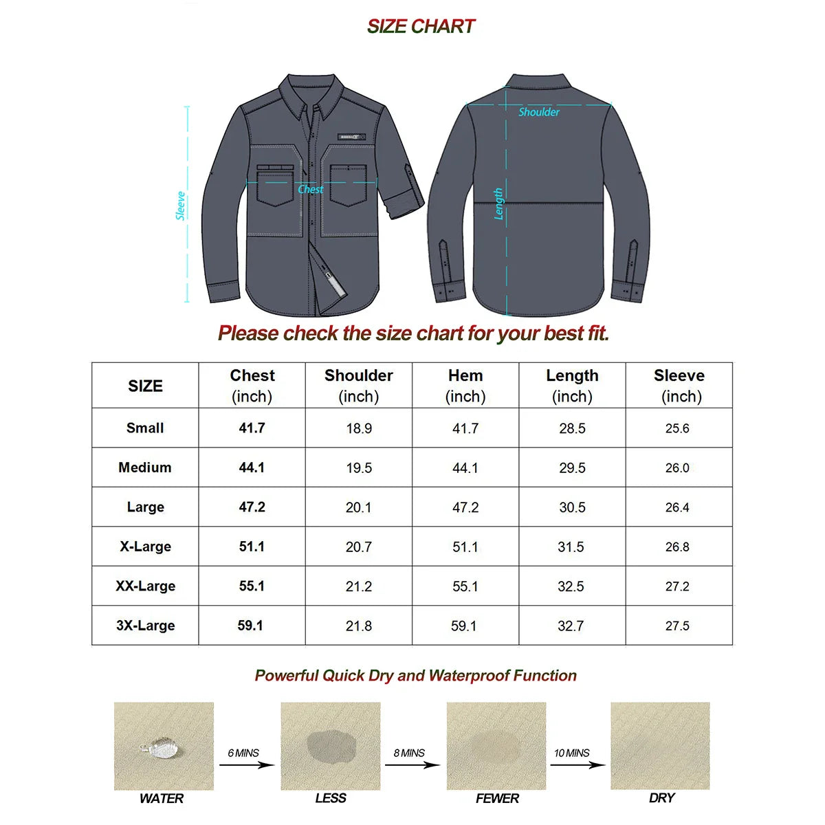 sanyamk Men's UPF 50+ Long Sleeve Fishing Shirts Sun Protection Breathable Hiking Work Shirt Casual Button Down Shirt with Zipper Pocket