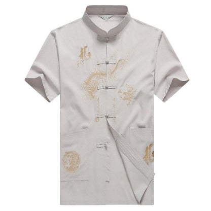 sanyamk Chinese Men Cotton Kung Fu Suit Embroidery  Wu Shu Uniform Tai Chi Clothing Short Sleeve Shirt+Pant M L XL XXL XXXL MS013