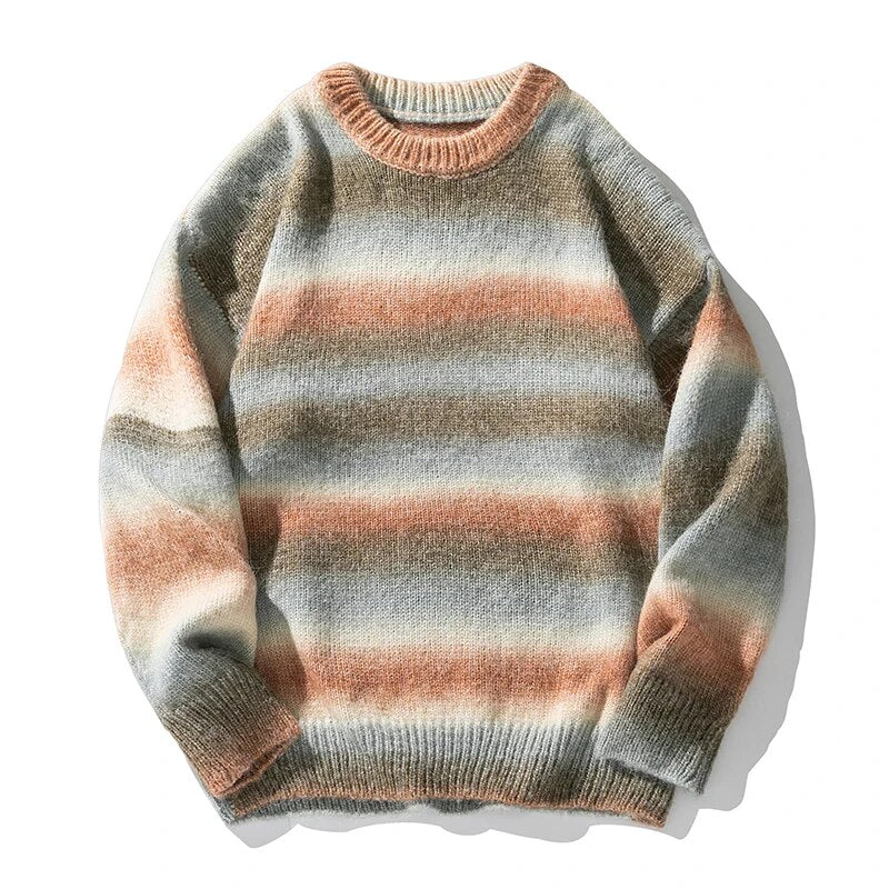 Bonsir Autumn Knitted Sweater Men Color Stripe Jumper Fashion Korean Causal Pullovers Knitwear Clothing Tops Male Female Plus Size