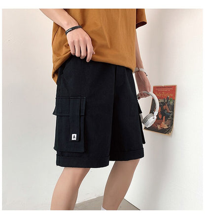 Bonsir Oversize Casual Shorts Men's Thin Street Trend Big Pocket Overalls Sports Loose Straight Pants Printed Letters Summer Clothes