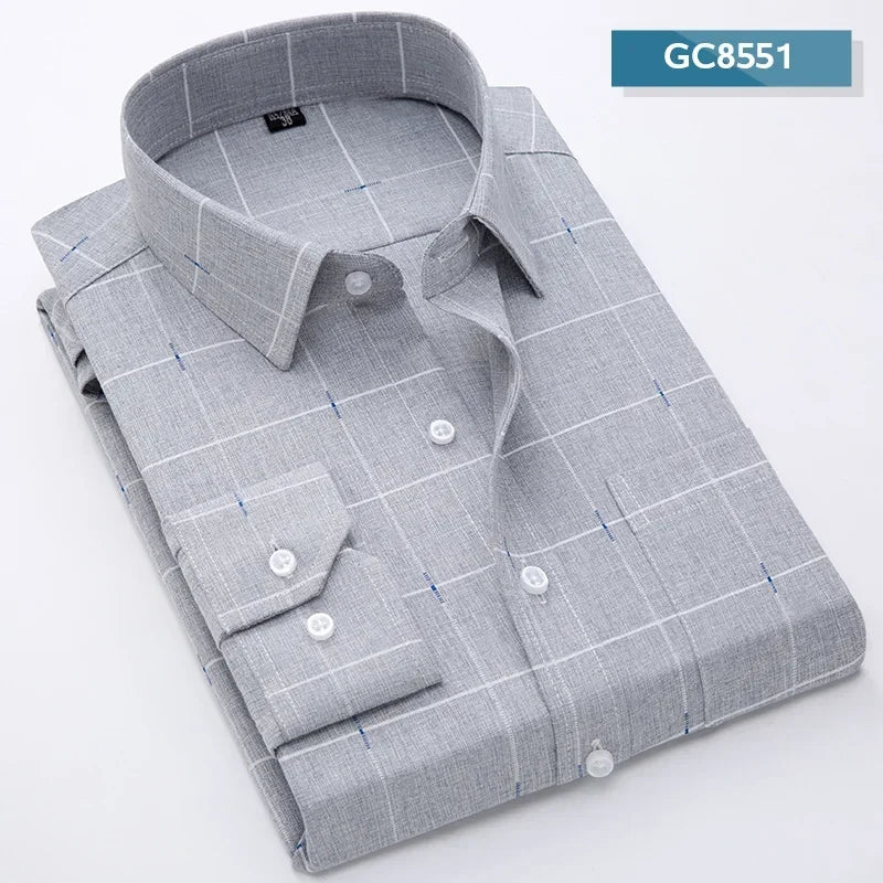 sanyamk 2024 Men's Printed Shirt Spring Long Sleeve Casual Daily Thin Soft Comfortable Business Slim Fit Button Down Dress Shirts