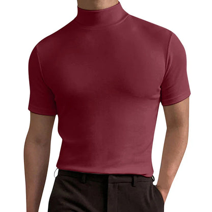 sanyamk Spring And Summer Turtleneck Male Tees Streetwear Solid Short Sleeve Pullovers Tops Casual Basic Slim Men T-Shirts 2023 Clothes