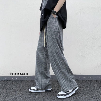 sanyamk  -  Summer/Autumn Plaid Pants Men Loose Casual Straight Trousers for Male/Female Harajuku Hip-hop Streetwear Wide-leg Mopping Pants