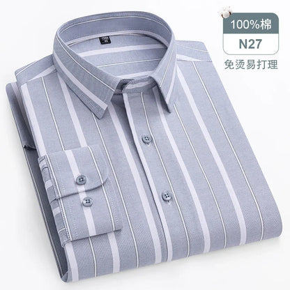 sanyamk Quality 100%Pure Cotton Men Long Sleeve Social Shirt for Oxford Shirt Men Plaid Striped Work Casual Shirt Male Regular-Fit S-8XL