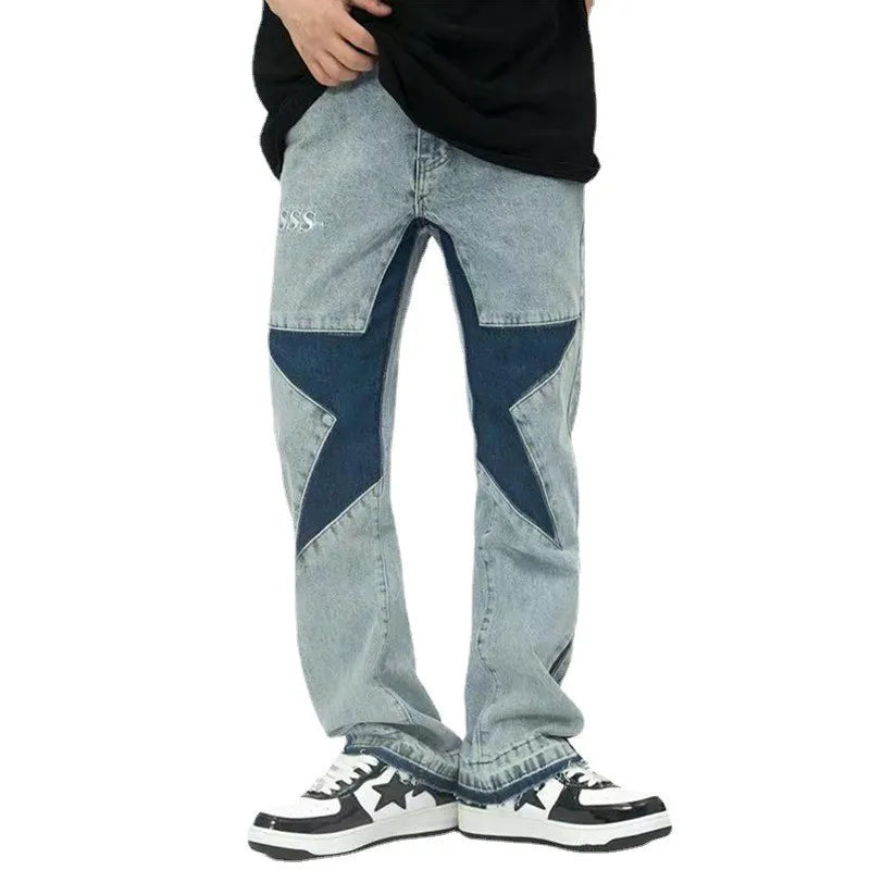 sanyamk Y2K Star Jeans Men Patchwork Denim Trousers Male Loose Casual Pants Korean Japanese Streetwear Hip Hop men clothing