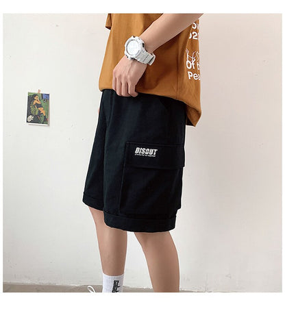 Bonsir Oversize Casual Shorts Men's Thin Street Trend Big Pocket Overalls Sports Loose Straight Pants Printed Letters Summer Clothes