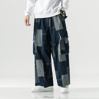 sanyamk Korean Fashion Loose Wide-leg Jeans Men‘s Hip Hop Trousers Harem Straight Pants Cargo Denim Jeans Street Baggy Casual Trousers