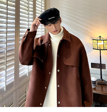 Bonsir New Men Winter Jackets Korean Streetwear Casual Woolen Thick Man Outerwear Coats Fashion Unisex Versatile Jacket