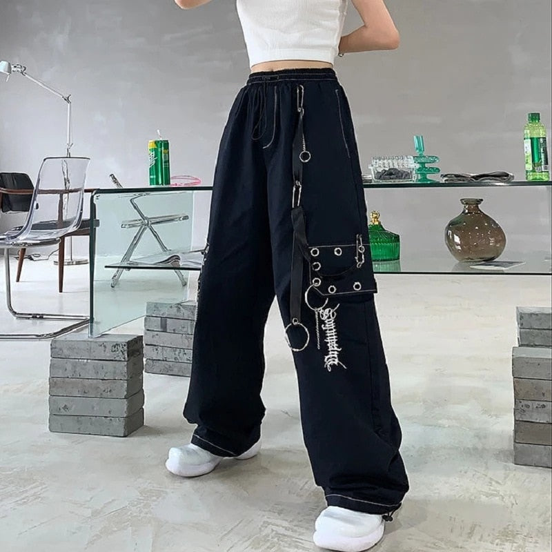 sanyamk Y2k Harajuku Street Pants Women's Style Explosive Street Pants Black Casual Gothic Street Hip Hop Work Suit Wide Leg Pants