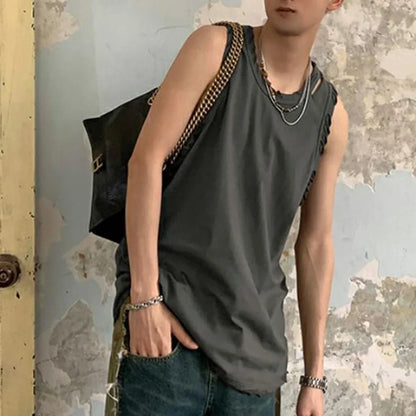 Bonsir Y2k Streetwear Undershirt Men's Trend Ripped Old Vest Summer New Solid Sleeveless Top T-shirt Sports Neutral Casual Sweatshirt