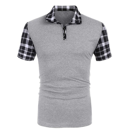 sanyamk Summer New Men's Casual Stritching Short Sleeve Polo Shirt Business Clothes Luxury Tee Male Fashion Grid Zipper Polos Tops Men