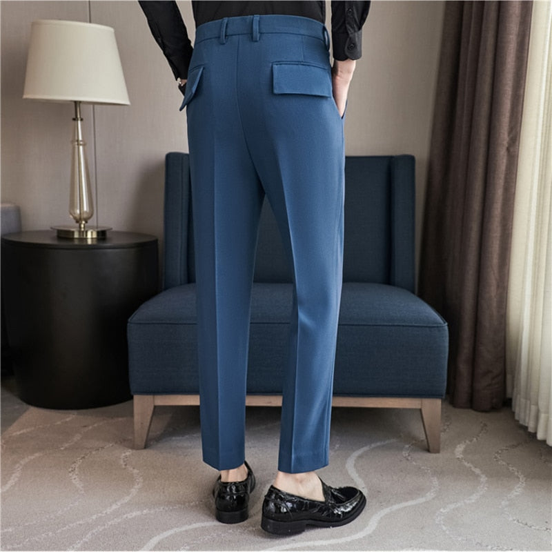 sanyamk Autumn Winter Thickening Business Dress Pants Men Elastic Slim Fit Suit Pants Solid Color Casual Office Social Trousers