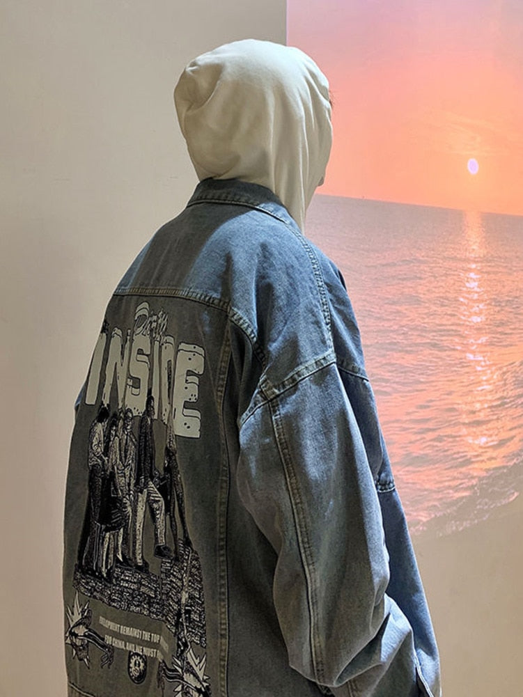 sanyamk Hip Hop West Coast Oversize Denim Jacket Men Spring Autumn American High Street Jeans Coat Y2k Harajuku Streetwear Outerwear