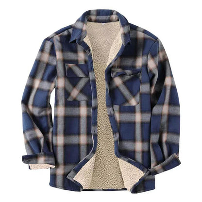 sanyamk Autumn Winter Men Fleecee Shirts Jacket Plaid Button Long Sleeve Turn-down Collar Thick Warm Coats For Male Outerwear Clothing