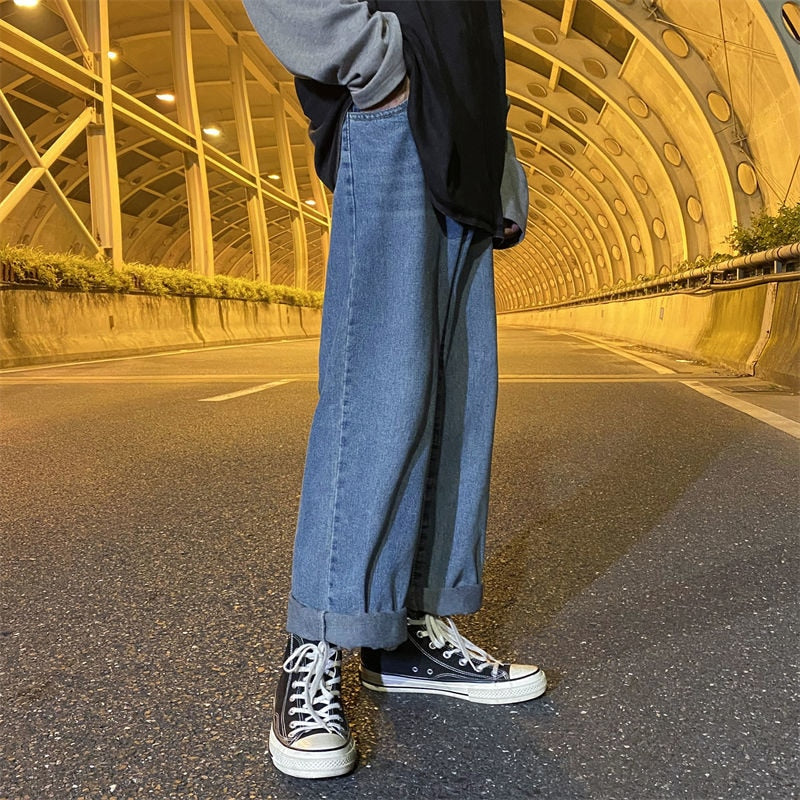 Bonsir 6 Colors Baggy Jeans Men Fashion Oversized Wide Leg Jeans Mens Japanese Streetwear Hip Hop Loose Straight Denim Trousers Men