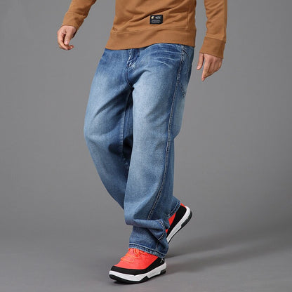 sanyamk  Plus Fat Large Size 48 Loose Straight Jeans Men Street Hip Hop Printing Jeans Skateboard Baggy Denim Trousers Male