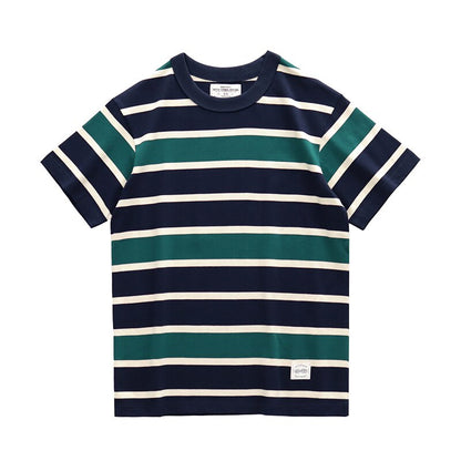 Bonsir Summer Stripe T-Shirt Men And Women Classic Streetwear Fashion Ins Trend Vintage O-Neck Cotton Youth Couple Short-Sleeved Tops