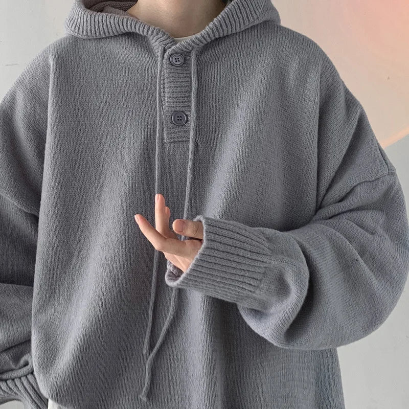 sanyamk Men Hooded Sweater Spring and Autumn Seasons Japanese Vintage Lazy Coat Male Wearing Hat Knit Casual Fashion  Loose Sweater Top