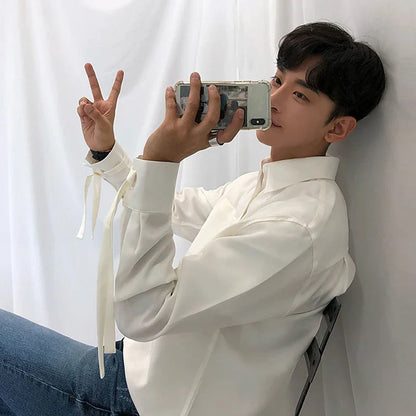 Bonsir Autumn New Korean Fashion Casual Chic Loose Button Down Shirt Men Design Brand Man Shirts Long Sleeve Solid Shirts W59