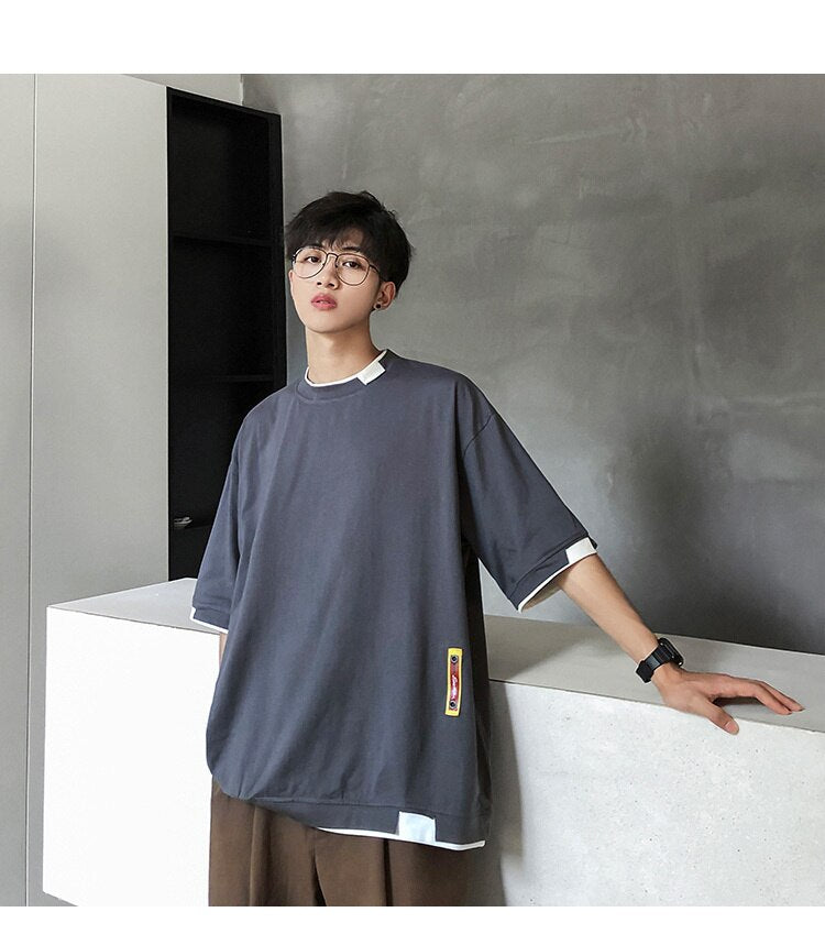 Bonsir Summer Mens T Shirt Oversize Cotton 5XL New Casual Solid color Japanese Harajuku Tee Shirts Man Streetwear Big Size Unisex Top