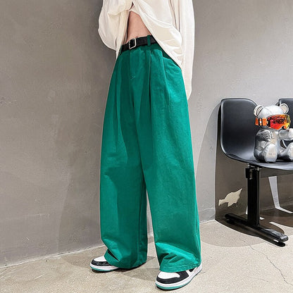 Bonsir Cotton Oversized Casual Pants Men Fashion Loose Wide Leg Pants Men Japanese Streetwear Hip Hop Straight Pants Mens Trousers