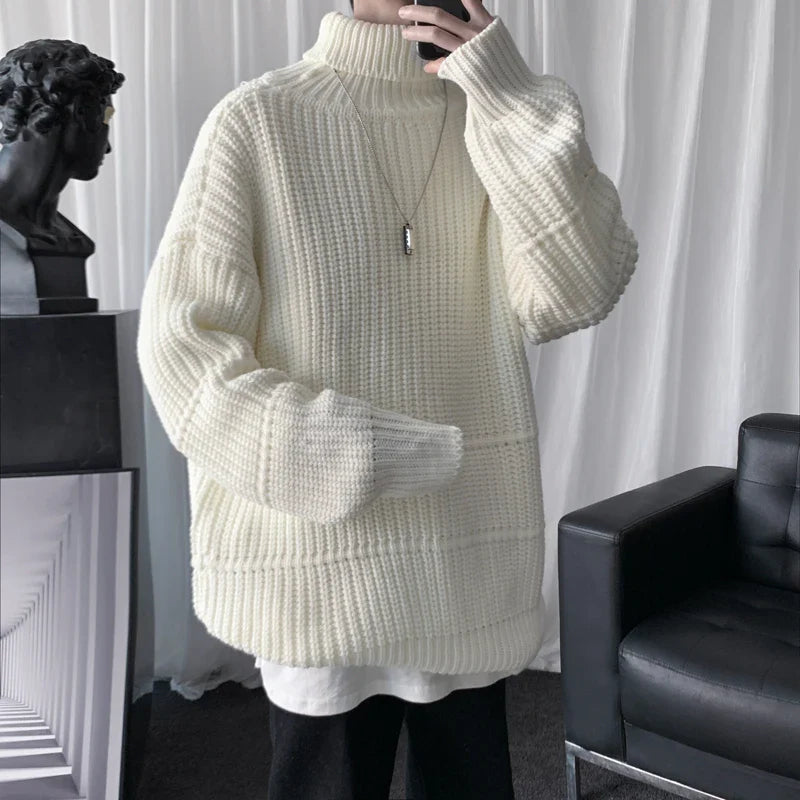 Bonsir Autumn Winter Mens Casual Turtleneck Pullover Men's Long Sleeve Rollneck Sweater Korean Style Fashion Warm Knitted Sweater