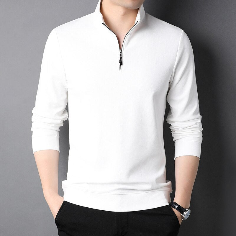 sanyamk Top Grade New Fashion Brand Luxury Zipper Polo Shirt Men Casual Plain Korean Solid Color Long Sleeve Tops Mens Clothing 2024