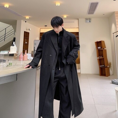 sanyamk Men's Winter Luxury Cardigans Trench Male Wool Blends Overcoat Coat Long Padding Coat Men's Clothes Windbreaker for Men H57