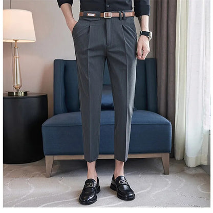 sanyamk Summer Fashion Mens Pants Slim Fit Business Casual Long Trousers Office Men's Skinny Suit Pants Solid Color Trousers 28-36