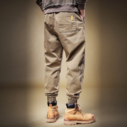 Bonsir Autumn Khaki Cargo Pants For Men New Fashion Handsome Streetwear Loose Casual Army Style Tie Feet Trousers Male Clothing