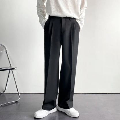 sanyamk  -  New Fashion Men's Oversize Suit Pants Wide Leg Long Drape Trousers Solid Straight High Waist Casual Pant Black White Khaki