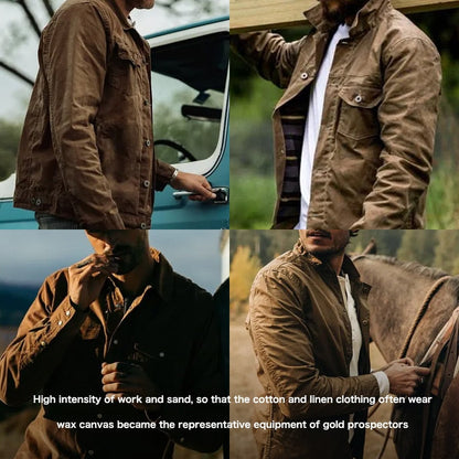 sanyamk Amekaji Retro Male Oil Waxed Jacket Canvas Cotton Khaki Military Uniform Light Casual Work Safari Style Coats Man Clothing