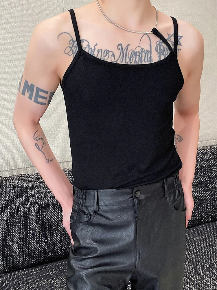 Bonsir Metal Chain Decorate Plain Trendy Sleeveless Vests Original Men Personalized Fashion Street High Quality Tank Tops