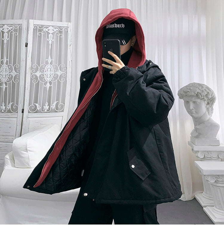 Bonsir Winter Jacket Men Warm Fashion Casual Thicke Hooded Jackets Men Streetwear Loose Short Coat Mens Fake Two Pieces Coat M-2XL