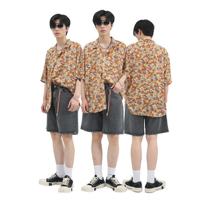 Bonsir Summer Hawaii Shirt For Men Short Sleeve Casual Loose Fashion Holiday Tops Couple Style Floral Print Colorful Beach Retro Blouse