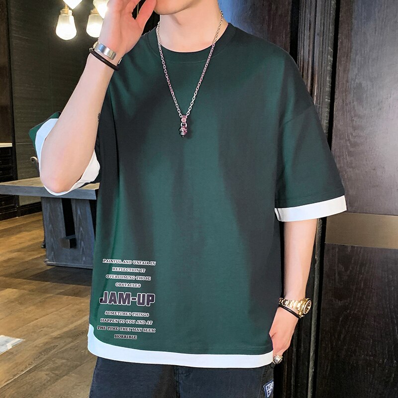 sanyamk 2022 Men's T-Shirt Short-Sleeved Summer Thin Cotton Five-Point Sleeve Trend Men's Fashion Casual Half-Sleeve T-Shirt Top