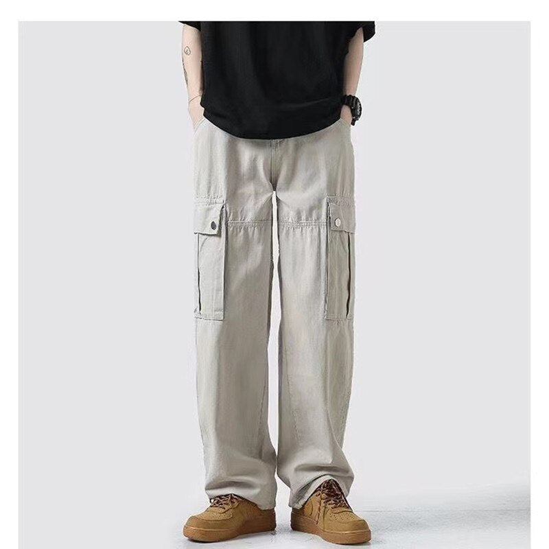 sanyamk Men's Loose Fashion Trend Large Pocket Casual Pants Japanese Style Retro Trousers 3 Color Sweatpants Plus Size S-3XL